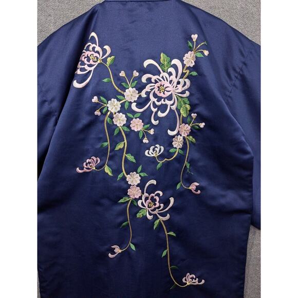 Smithsonian Institution Kimono Womens Small Embroidered Navy Robe Floral Belt - Picture 7 of 11